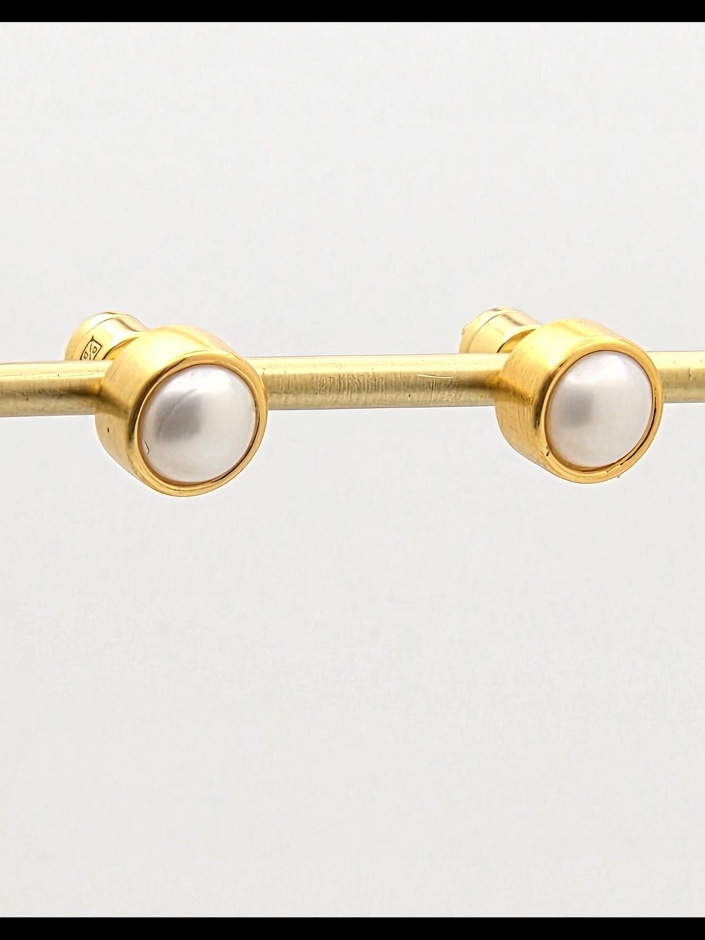 ​Dean Davidson Brushed Gold Pearl Stud Earrings - Signet Backs